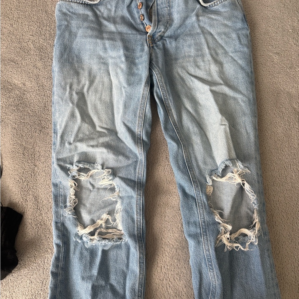 Free People Blue Boyfriend Distressed Jeans